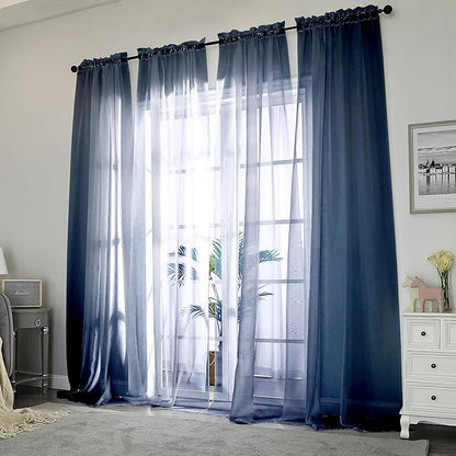Chyhomenyc Sheer Window Curtains 108 inch Length 2 Panels Set, Airy Soft-Touching Rod Pocket Voile Drapes Backdrops Scarves for Living Room/Bedroom/Hotel/Patio, Each 42 W x 108 L, Navy Blue