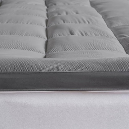 Great Bay Home King Mattress Topper. Thick, Elastic Corner Mattress Protector and Cover. Ultra-Soft Pillowtop Mattress Pad. Fits Mattresses Up to 18" (King, Light Grey)