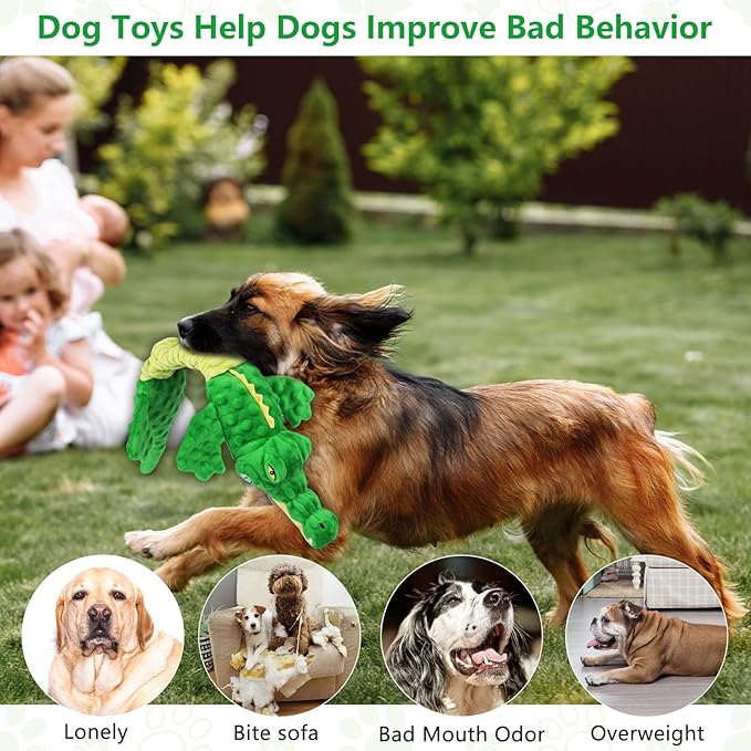 Large Squeaky Alligator Dog Toys, Interactive Puppy Toys with Crinkle Paper, Pull Tug of War Dog Toy, Plush Dog Chew Toys for Small, Medium, Large Breed-Mewly Pet