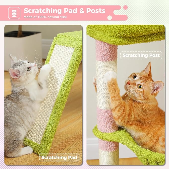 PEQULTI 36.5'' Cat Tree for Indoor Cats, Small Cat Tower with Large Condo, Cat Scratching Posts, Cozy Hammock and Scratching Ladder for Kittens, Pink-Mewly Pet