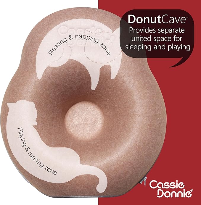 Cat Tunnel Bed for Indoor Cats, Medium Large, Donut Cave House up to 22 Lbs, Spacious for 2 Kittens (Brown)-Mewly Pet