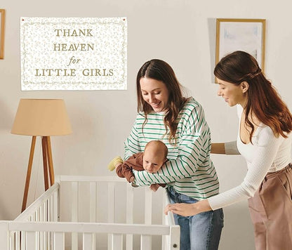 Christian Bible Verse Scripture Rectangular Banner Flag Wall Sign Decor Gift for Baby Girl-Nursery Baby Room Bedroom Decor-Baby,Shower Birthday Christmas Gift-Thank Heaven for Little Girls
