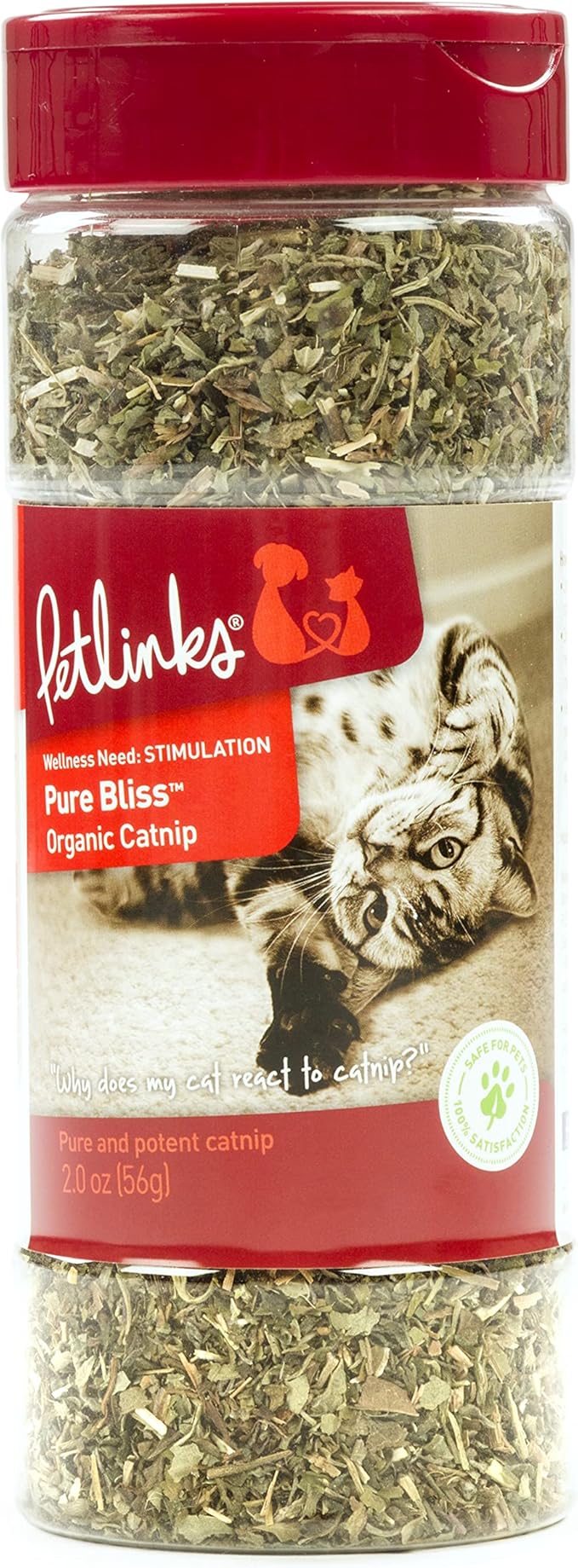 Petlinks Pure Bliss 100% Certified USDA Organic Catnip for Cats & Kittens, Pure & Potent Stimulant/Attractant, Shaker Canister - 2.0 oz-Mewly Pet