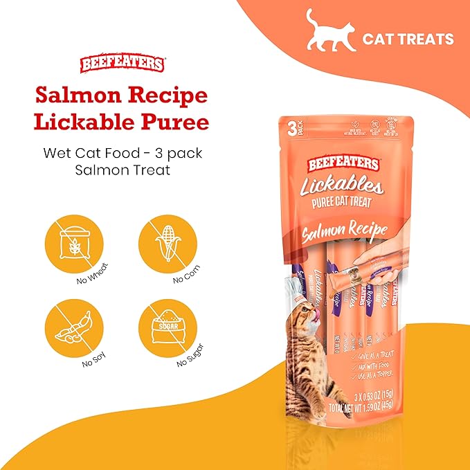 Beefeaters Cat Treats Lickable Puree 1.59oz (12-Pack) – Chicken, Grain-Free, Taurine-Enriched, Ideal for Training & Interactive Feeding-Mewly Pet