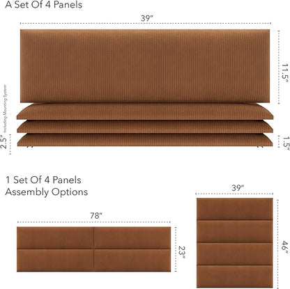 Vänt Upholstered Wall Panels - King/Cal King Size Wall Mounted Headboards - Ribbed Terracotta - Twin/King - Set of 4 Panels (Each Individual Panel 39"x11.5")