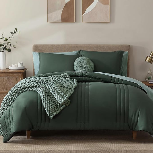 Monbix King Size Comforter Set - 7 Pieces Bed in a Bag King, Deep Forest Bedding Sets with Comforter, All Seasons Down Alternative Comforter Bed Set with Sheets, Pillowcases & Shams
