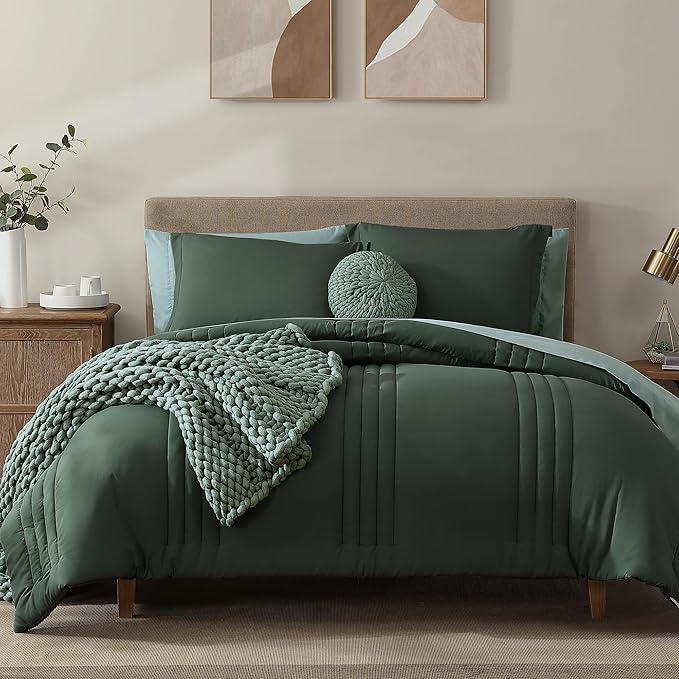 Monbix California King Size Comforter Set - 7 Pieces Bed in a Bag California King, Deep Forest Bedding Sets with Comforter, All Seasons Bed Set with Sheets, Pillowcases & Shams
