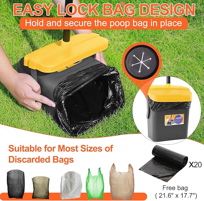 LANNEY Pooper Scooper - 46" Long Adjustable Handle Dog Pooper Scooper, Swivel Bin, Rake and 35 Waste Bag, Heavy Duty Poop Scooper for Large Medium Small Yard Dog Pet-Mewly Pet