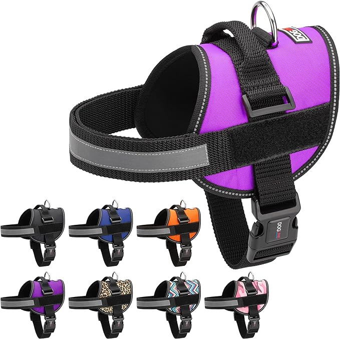 Dogline Dog Harness, Reflective No-Pull Adjustable Vest with Handle for Walking, Training, Breathable, No - Choke Harness for Small, Medium or Large Dogs Room for Patches Girth 27 to 34 in Purple-Mewly Pet