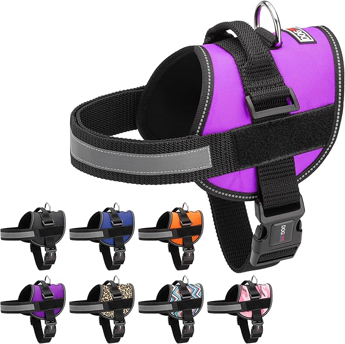 Dogline Dog Harness, Reflective No-Pull Adjustable Vest with Handle for Walking, Training, Breathable, No - Choke Harness for Small, Medium or Large Dogs Room for Patches Girth 15 to 18 in Purple-Mewly Pet
