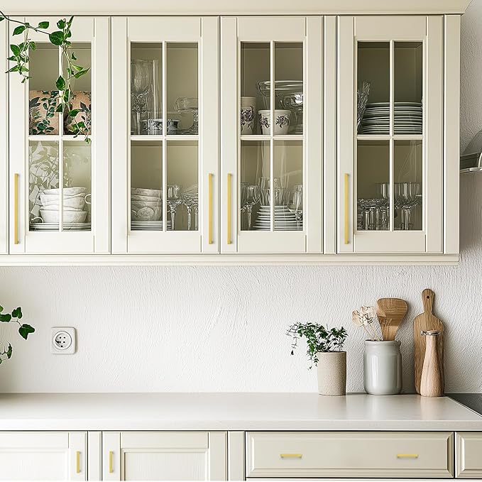 JOY DECOR 6 Pack Cabinet Handles, Gold Cabinet Pulls, 10 Inch Kitchen Closet Handles Square Drawer Pulls Stainless Steel Drawer Hardware, 256mm Hole Centers