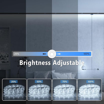 Connectable LED Rope Lights Indoor 66ft 800 LED Cool White Strip Lights Plug in with Remote &Timer, Connectable Rope Lights for Outside, Waterproof Lights for Bedroom Deck Patio Yard Garden Pool