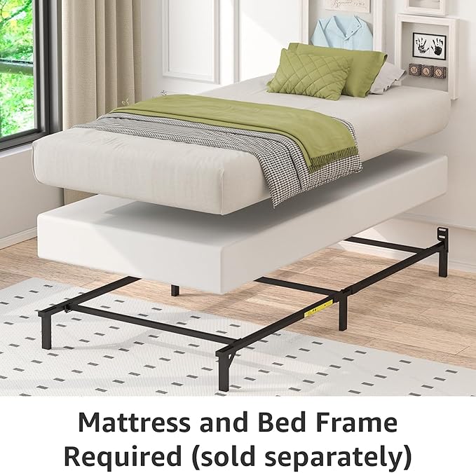 Amazon Basics Smart Box Spring Bed Base, 9-Inch Height Mattress Foundation, Tool-Free Easy Assembly, Twin, 74"L x 38"W x 9"H, White
