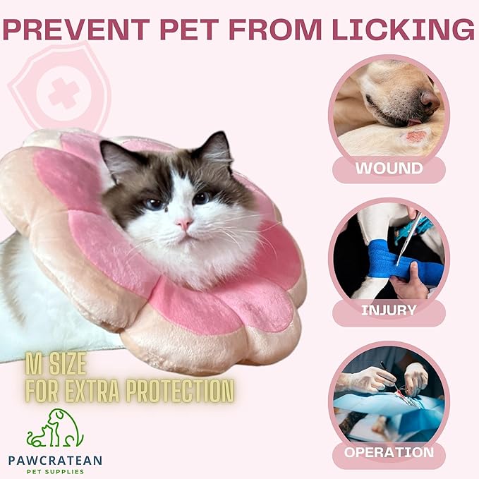 Adjustable Comfy Flower Style Elizabeth Collar for Cats and Puppies Soft Recovery Cone Pet Protective Neck Collar (Pink, Small)-Mewly Pet
