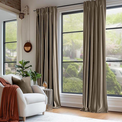 Lazzzy Velvet Blackout Curtains Thermal Insulated Room Window Drapes Super Soft Luxury Curtains for Living Room Bedroom Rod Pocket 2 Panels, Light Taupe, 52" W x 108" L