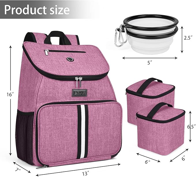 BAGLHER丨Dog Travel Bag, Airline Approved Pet Supplies Backpack, Dog Travel Backpack with 2 Silicone Collapsible Bowls and 2 Food Baskets-Mewly Pet