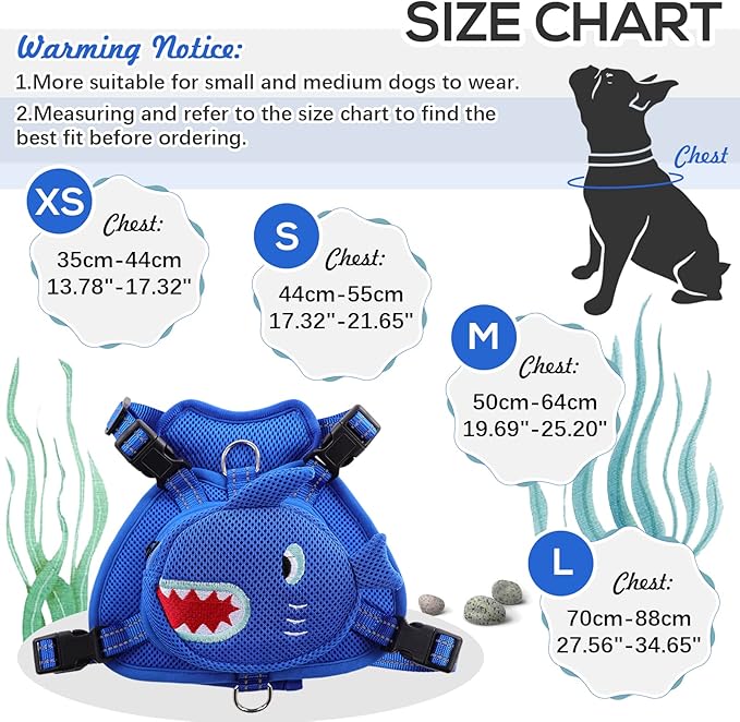 IDOMIK Dog Backpack Harness, No-Pull Dog Backpack with D-Ring for Small Medium Dogs, Cute Self Carrier Backpack for Dogs to Wear, Adjustable Dog Harness Backpack for Traveling Camping Hiking,Shark,S-Mewly Pet