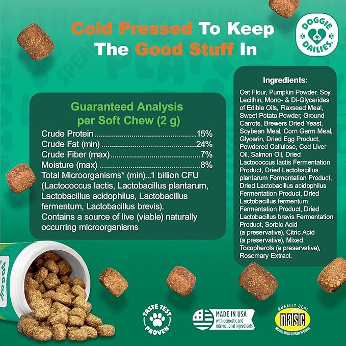 Doggie Dailies Probiotics for Dogs - Advanced Dog Probiotics with Prebiotics - Promotes Digestive Health - Supports Immune System and Overall Health (Pumpkin) 225 Soft Chews-Mewly Pet