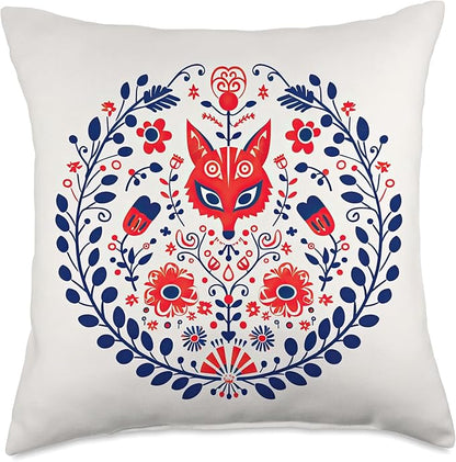 Traditional Scandinavian Folk Pattern Throw Pillow