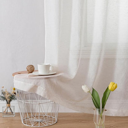 OWENIE Linen Blend Sheer Curtains 84 inches Long 2 Panels Set for Bedroom, Natural Linen Light Filtering Semi Sheer Cutain for Living Room Rod Pocket Drapes, 2pcs, Each 40 W x 84 L