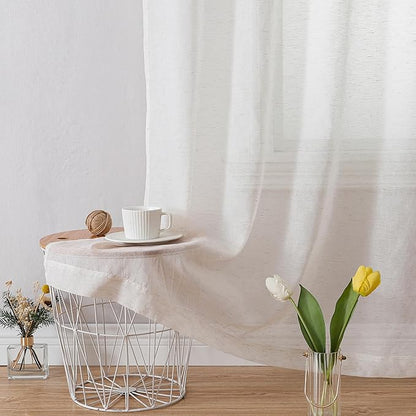 OWENIE Linen Blend Sheer Curtains 96 inch Long 2 Panels Set for Bedroom/Living Room, Natural Farmhouse Sheer Cutain Rod Pocket Farmhouse Drapes,2 Pcs Each 40" W x 96" L