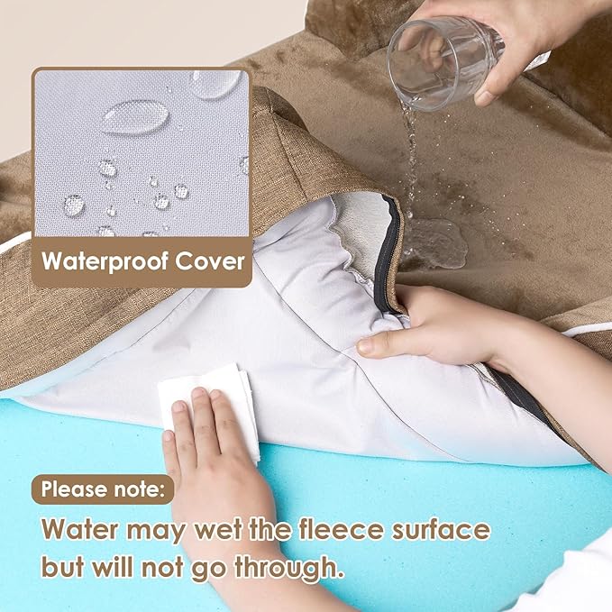 EHEYCIGA Orthopedic Dog Beds for Large Dogs, Waterproof Memory Foam Large Pet Bed with Sides, Non-Slip Bottom and Egg-Crate Foam Dog Couch Bed with Washable Removable Cover, Beige-Mewly Pet