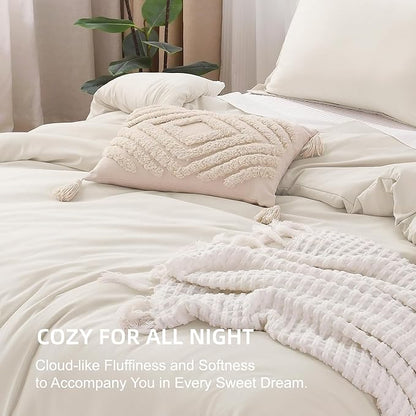 Litanika Oversized King Comforter 128x120 Beige, 3 Pieces Lightweight Solid Bedding Comforter Set, All Season Fluffy Bed Set (1 Comforter & 2 Pillowcases)