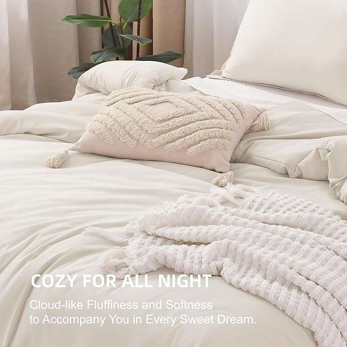 Litanika Comforters Beige Oversized King Size, 3 Pieces Lightweight Solid Bedding Comforter Set, All Season Fluffy Bed Set (120x98In Comforter & 2 Pillowcases)