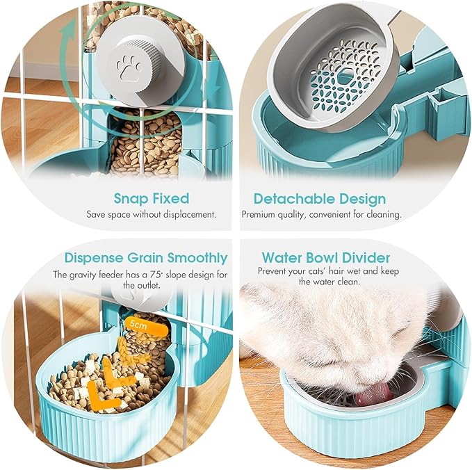 GPY Automatic Hanging Gravity Pet Feeder and Water Dispenser Set ，Automatic Dog Feeder and Dog Water Dispenser for Dogs Cats Pets Animals Large Capacity (Blue Water Feeder&Food Feeder) (Blue)-Mewly Pet
