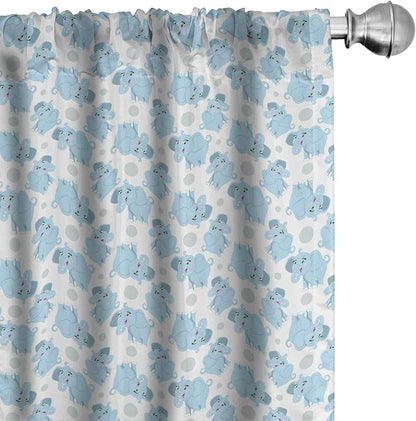 Ambesonne Animal Cartoon 2 Panel Curtain Set, Happy Smiling Pattern with Dots Animal, Lightweight Window Treatment Living Room Bedroom Decor, Pair of - 28" x 84", Pale Blue Sky Blue White