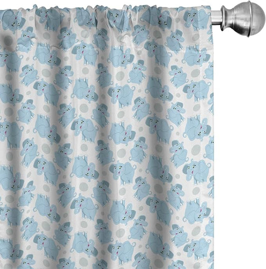 Ambesonne Animal Cartoon 2 Panel Curtain Set, Happy Smiling Pattern with Dots Animal, Lightweight Window Treatment Living Room Bedroom Decor, Pair of - 28" x 84", Pale Blue Sky Blue White