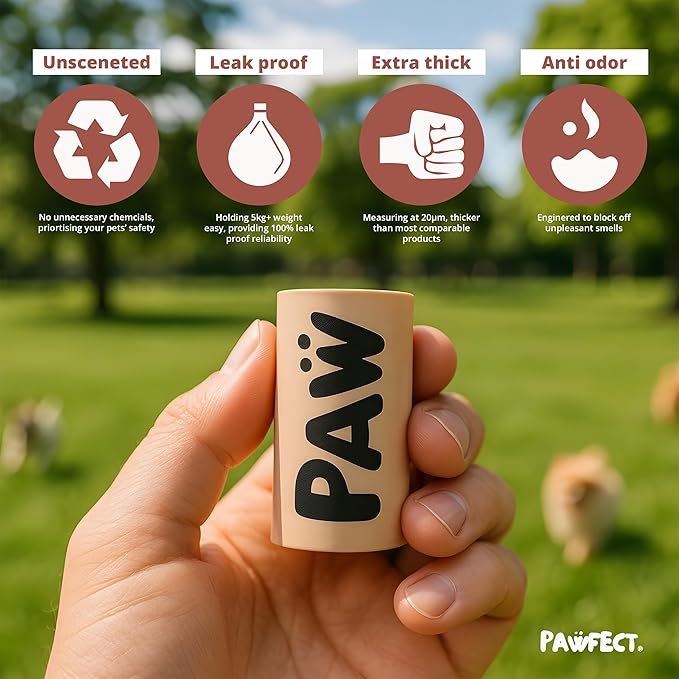 Pawfect Dog Poop Bags Rolls - Biodegradable Doggie Bags, Compostable Dog Waste Bags, BPI Certified Pet Waste Bags, Unscented, Large, Puppy Poo, Earth Friendly, Bolsas de Basura (480 counts)-Mewly Pet