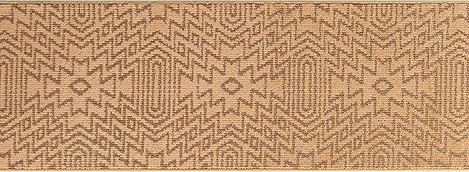 Custom Length Cut to Size Tribal Ethnic Southwestern Inspired Hallway Runner Rug, Non Slip Rubber Backed, 31 inch Wide X Customized Length, Inca Tan, 31 inch X 20 feet