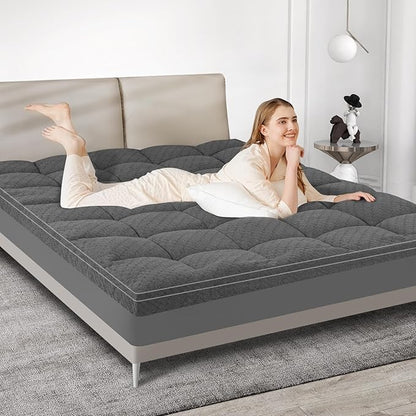 Dual Layer 3 Inch Memory Foam Mattress Topper Twin XL Size, 2 Inch Cooling Gel Memory Foam Plus 1 Inch Pillow Top Mattress Pad Cover, with 8-21 Inch Deep Pocket, Grey