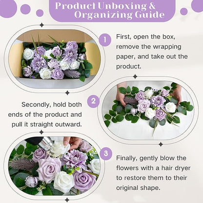 Flrunwu(Pack of 2 Artificial Flowers Decorations,Centerpieces for Wedding Reception Backdrop Decoration, Floral Decor Wall Home Entryway OutdoorDecorations (Purple)