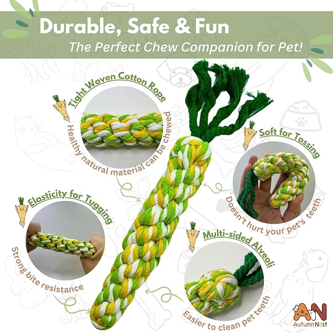 3PCS Rainbow Woven Pet Chew Set, Colorful Puppy Teething Chews, Dog Chew Toys, Cat Teething Playset, Soft & Safe Interactive Pet Chews-Mewly Pet