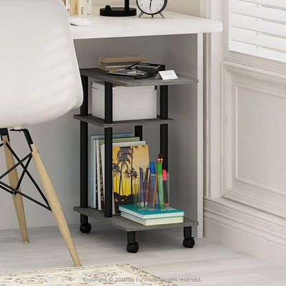 Furinno Turn-N-Tube C Shaped Side Table with Casters, French Oak Grey/Black