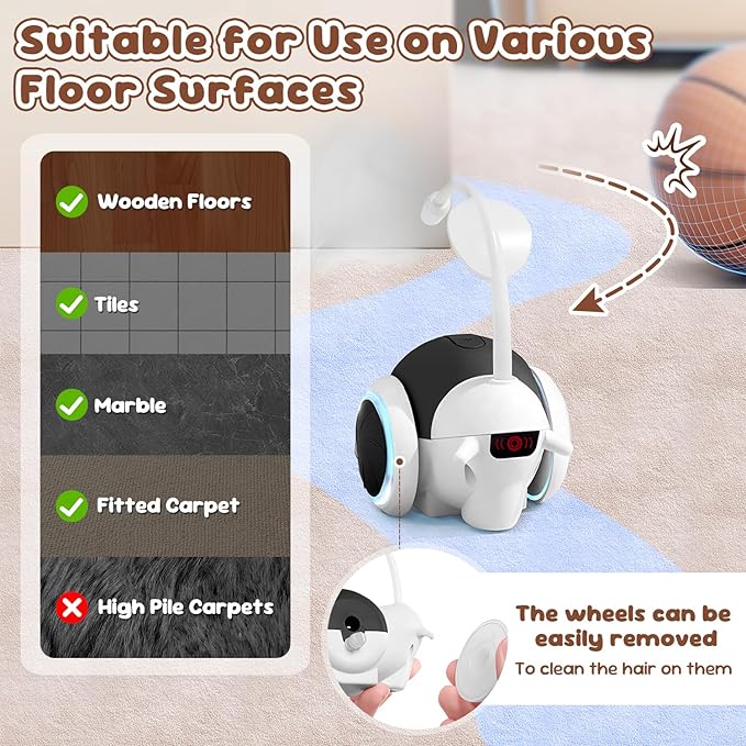 SlowTon Cat Interactive Toy for Indoor Cats - Remote Control Automatic Smart Moving Cats Toys with 2 Modes, Rechargeable Kitten Feather Toys for All Breeds of Bored Cat(Black)-Mewly Pet