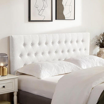 Tufted Upholstered Headboard Full Size, Solid Wood Head Board with Durable Metal Legs, Adjustable Height Full XL headboard from 37” to 51” Fabric Headboard in Modern Button Design, White