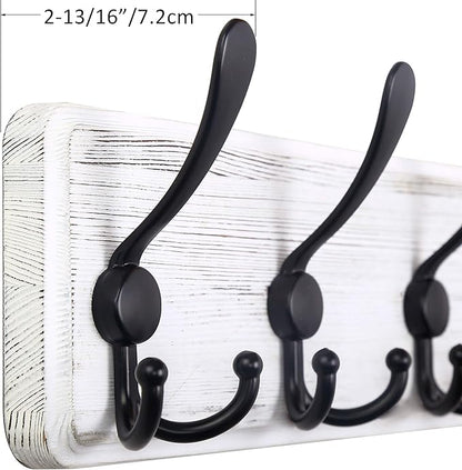 WEBI Coat Rack Wall Mount,38 9/16" Long,10 Hooks,Large Coat Hooks Wall Mounted,Coat Hanger Wall,Wood Hook Rack Rail,Triple Hooks for Hanging Coats,Clothes,Jacket,Black/White