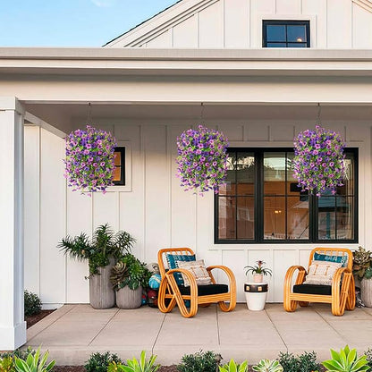 Artificial Fake Hanging Plants Flowers Baskets for Outdoor Outside Spring Decor,Faux Silk Daisy UV Resistant Look Real Summer Decorations for Home Porch Patio Yard Garden(Mix Purple