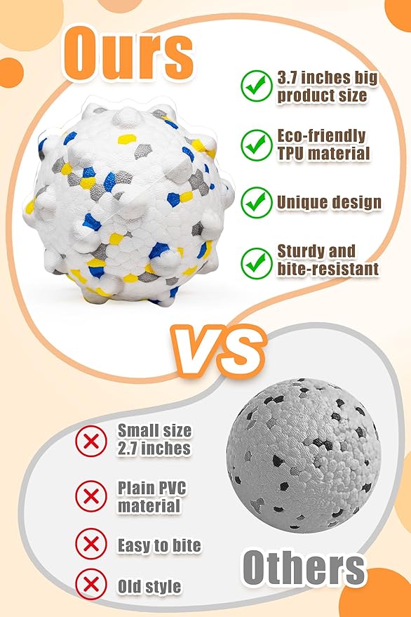 3.7'' Dog Balls for Dogs Aggressive Chewers Indestructible Tennis Durable Bouncy Interactive Dog Toy Balls for Fetch Game Floating Balls (White Large)-Mewly Pet