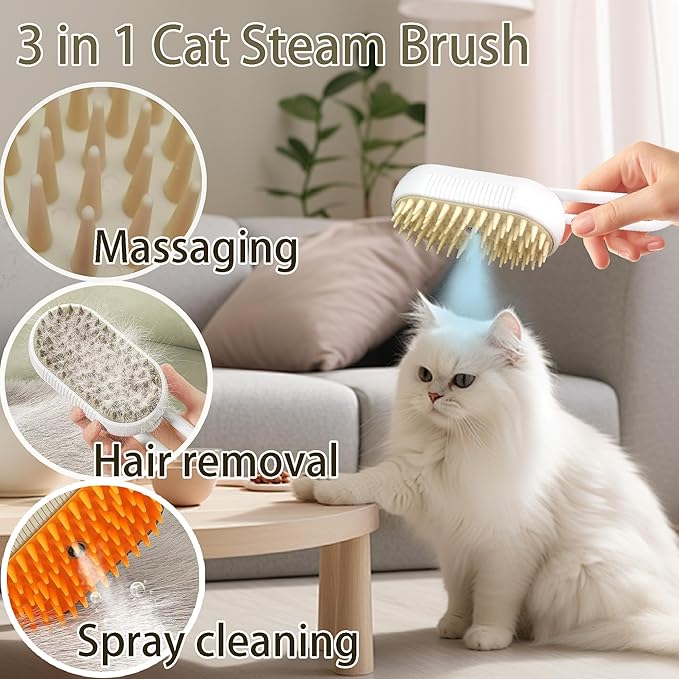 Cat Steam Brush for Shedding Dog Brush with Steam Pet Hair Cleaning Brush Comb for Spray 3 in 1 Pet Grooming for Long & Short Haired Pets – Spritz Defur Comb for cats(Gray)-Mewly Pet