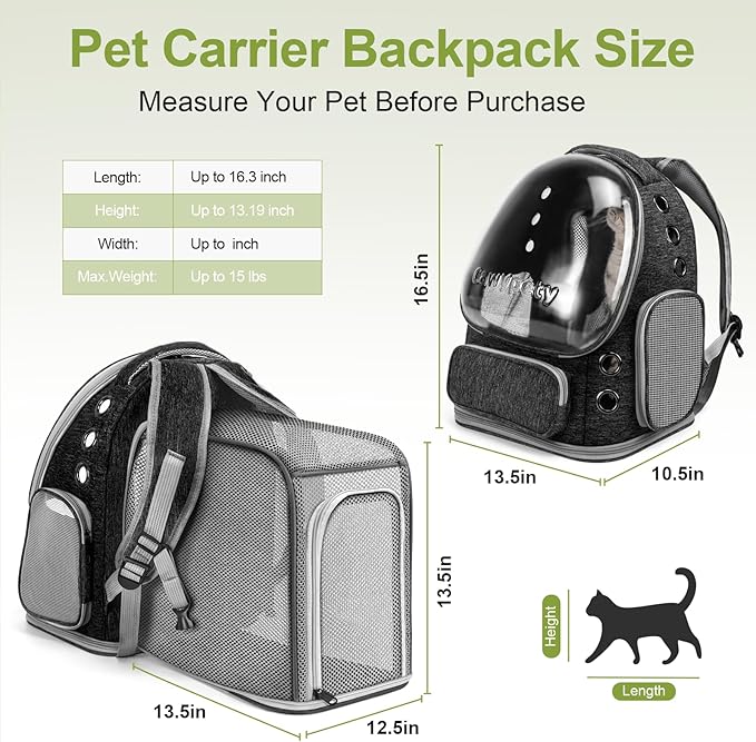 Expandable Cat Backpack,Cat Bubble Backpack Carrier for Carrying Cats, Pets and Small Dogs,Airline-Approved,Designed for Travel, Hiking, Walking,Car （Black-Mewly Pet
