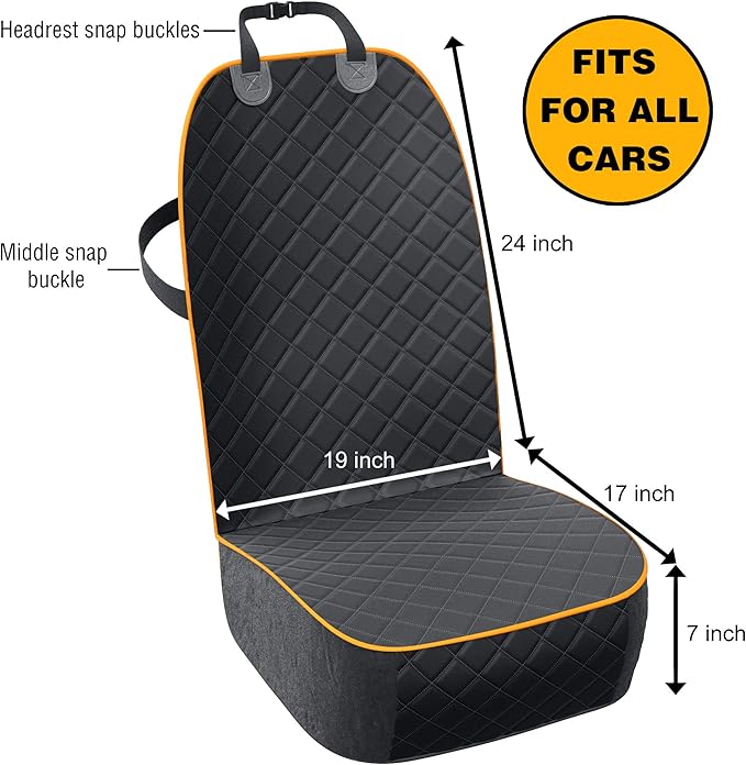 Active Pets Dog Car Seat Cover, Waterproof Front Seat Protector for SUV Truck Sedan, Pet Safety Travel Comfort System with Universal Fit, Orange-Mewly Pet