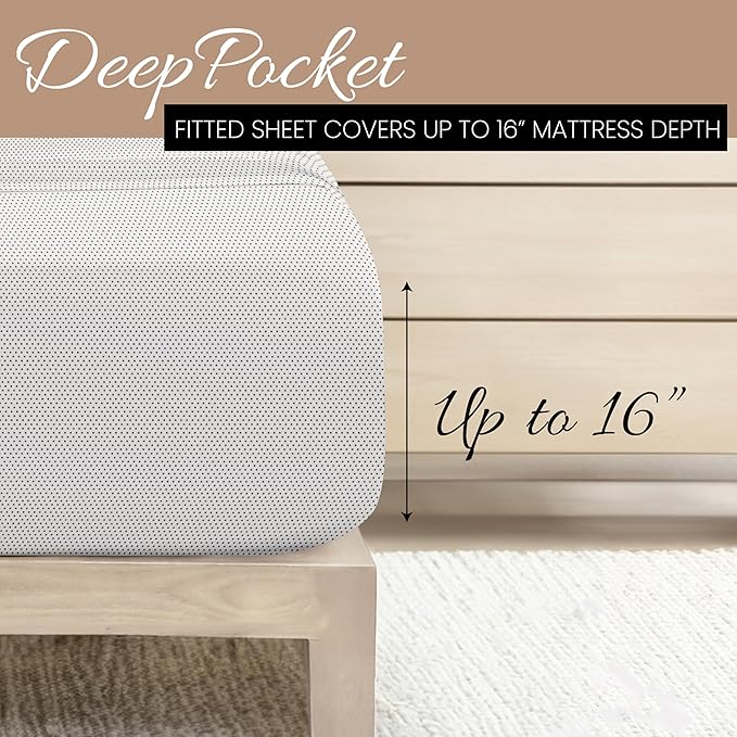 Linen Market 4 Piece King Sheet Set - Breathable, Double-Brushed Patterned Cooling Sheets – Oeko-TEX Certified Ultra Soft & Wrinkle-Free 16" Deep-Pocket King Sheets - Easy Care Stippled Gray
