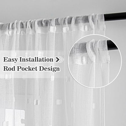 MYSKY HOME White Curtains for Bedroom 84 Inch Length Long Sheer Curtains for Living Room Nursery Curtains with White Patched Design Rod Pocket Privacy Window Drapes Dining Room 52" x 84" 2 Panels