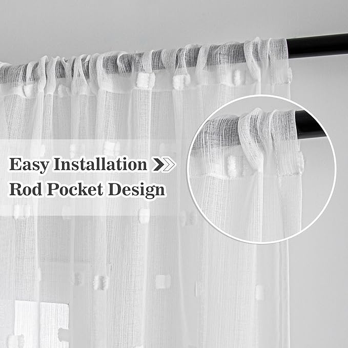 MYSKY HOME White Curtains for Bedroom 72 Inch Length Long Sheer Curtains for Kids Room Nursery Curtains with White Patched Design Rod Pocket Privacy Window Drapes Dining Room 52" x 72" 2 Panels