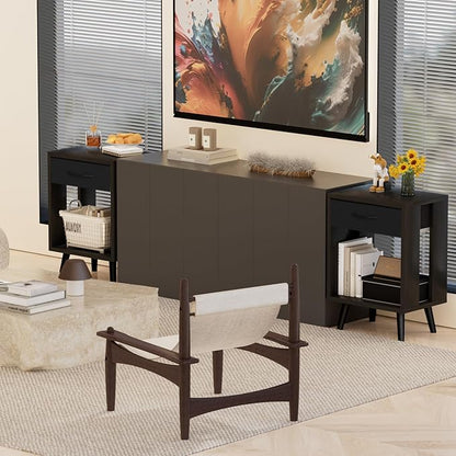 GYIIYUO Nightstands Set of 2 with Fabric Storage Drawer and Open Wood Shelf, Side Table with Storage for Bedroom, Night Stand with Drawer for Bedroom, Bedside Tables - Black 24" H