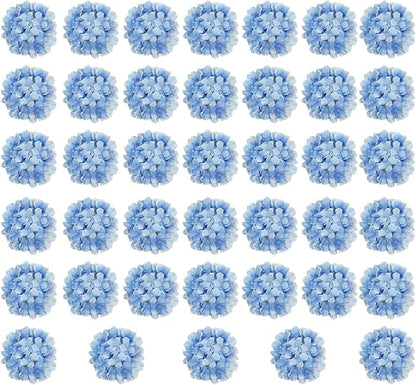 Blue Hydrangea Artificial Flowers Bulk, 40 Pcs Faux Hydrangea Flowers Heads, Artificial Fake Silk Hydrangea Flowers with Stems, Blue Flowers Artificial for Decoration Wedding Décor